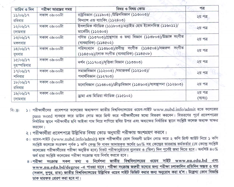 Degree First Year Exam Routine 2017 Has Been Published Toady